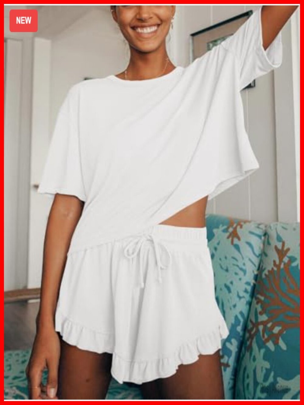 Womens Pajama Lounge Set Summer Casual Soft 2 Piece Short Set - Picture 2 of 6